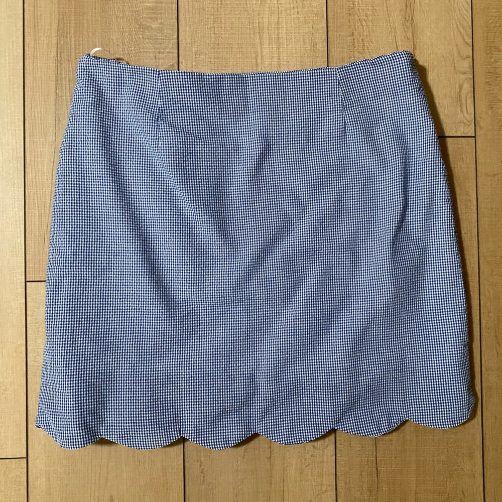 Papermoon Gingham Scalloped Hem Mini Skirt – Blue, Size L - Picture 2 of 13